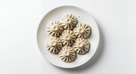 Khinkali Dumplings on White Plate, Appetizing Food Top View