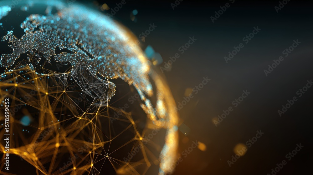 Poster technology image of globe. abstract polygonal shapes. background with connecting dots and lines. gra