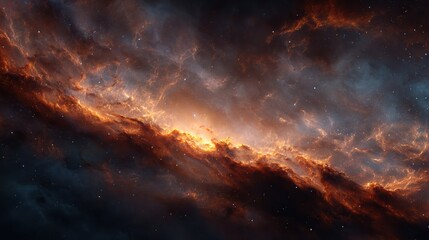 Fototapeta premium Fiery display in the sky as flames burn brightly amidst the expansive region of gas and dust in the interstellar medium.