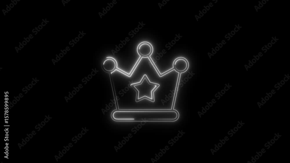 Poster animated crown icon with star in neon glow on black background seamless loop