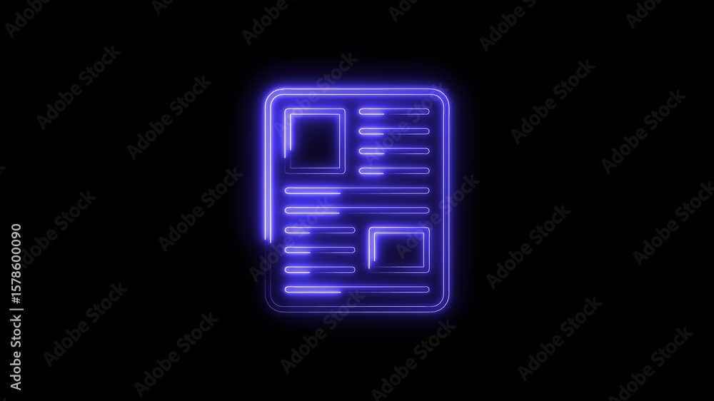 Poster glowing neon document file animation on dark background for digital information concept
