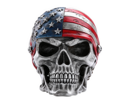 Skull bandana American flag patriotic metal horror isolated head scary military freedom grunge detailed art emotion intimidation bold unique creative design concept culture symbol independence