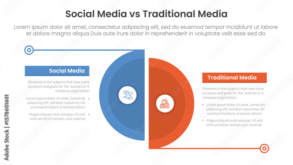 Poster social media vs traditional media comparison concept for infographic template banner with big slice 
