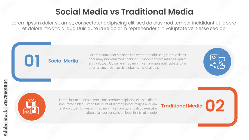 Aufkleber social media vs traditional media comparison concept for infographic template banner with round rect