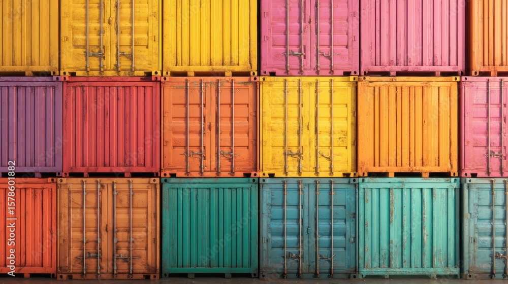 Poster colorful shipping containers stacked in rows background texture