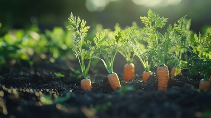 Carrot seedlings in garden bed