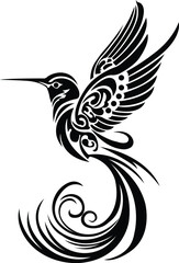 Bird Vector Illustration of Flying Hummingbird with Long Tail Feathers