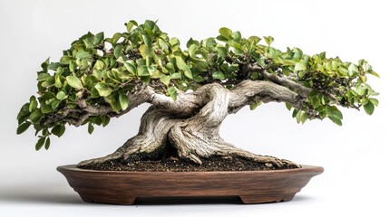 Bonsai tree in a dark wooden tray