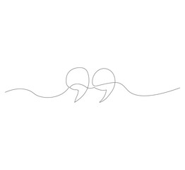 Draw a single continuous line of quotation marks. white background,One continuous line of quote mark image. Vector illustration. Linear design quote