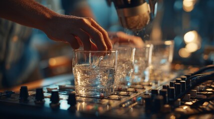 Artist Playing Glass Harp in Studio Setup