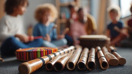 Children Exploring Exotic Instruments in Classroom