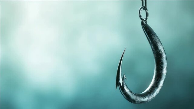 Frozen lake scene with a single fishing hook hanging alone in the middle