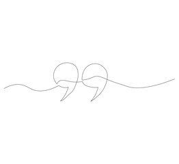 Draw a single continuous line of quotation marks. white background,One continuous line of quote mark image. Vector illustration. Linear design quote