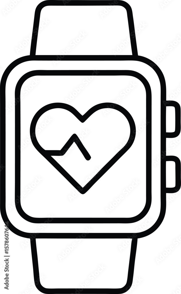 Poster Simple line icon of a smartwatch displaying heart rate data isolated on transparent background