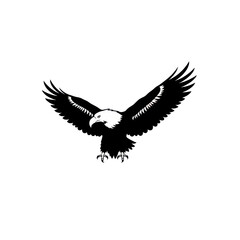 Stylized Illustration of a Soaring Bald Eagle with Outstretched Wings on Transparent Background