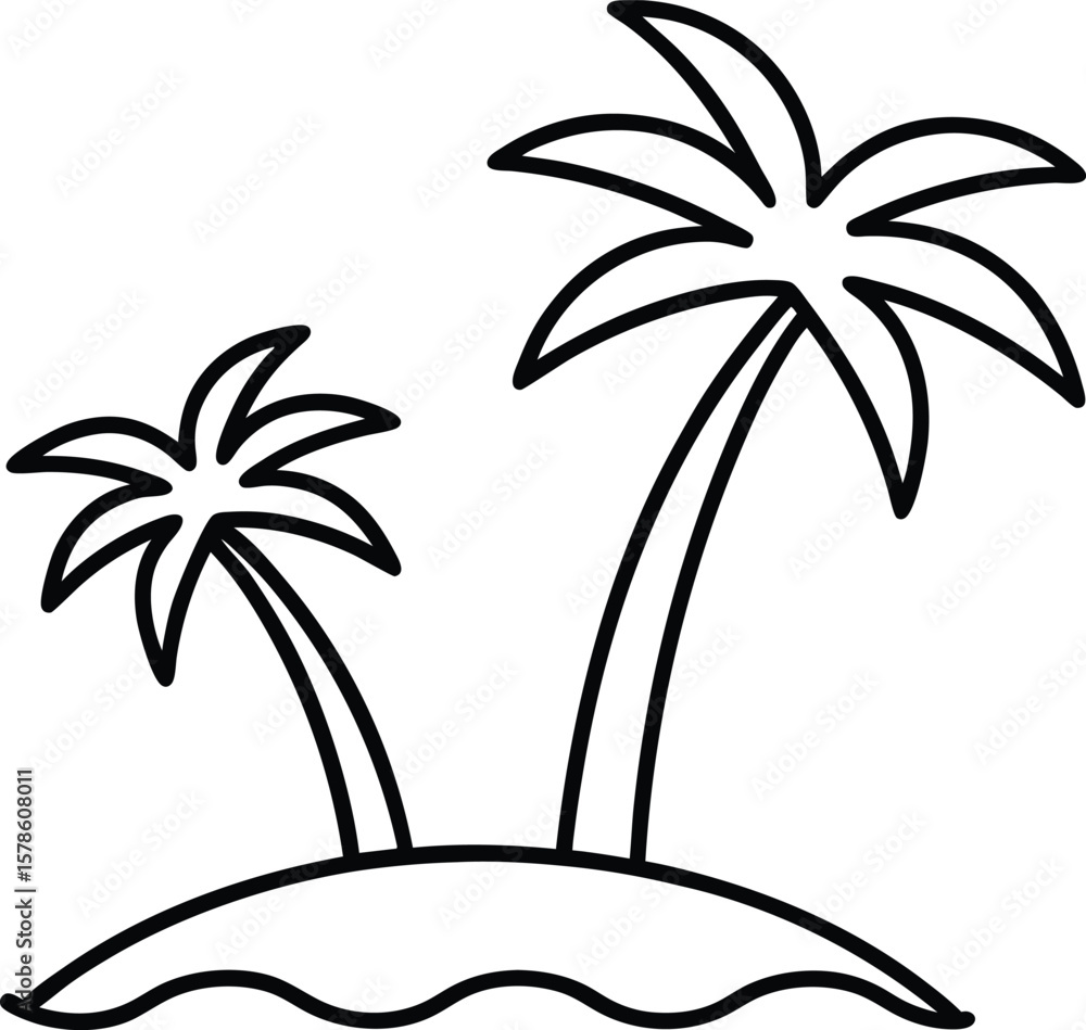 Aufkleber minimalist icon of two palm trees on a small island isolated on transparent background