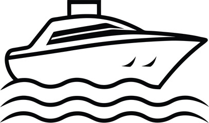 Minimalist line art of a cruise ship sailing on calm water isolated on transparent background