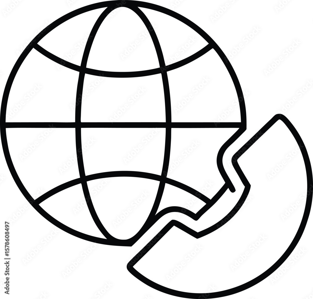 Poster icon of a phone handset next to a globe indicating global communication isolated on transparent back