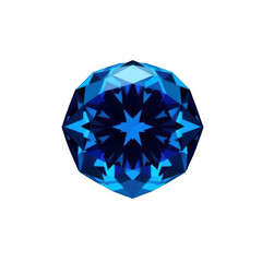 Round Brilliant Cut Blue Gemstone with Intricate Faceted Pattern and Sparkling Light Reflections on Transparent Background
