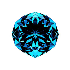 Brilliant Blue Round-Cut Faceted Gemstone Sparkling on Black Background
