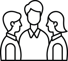 Simple line icon representing three people in discussion or meeting isolated on transparent background