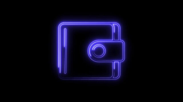 Neon wallet icon animation for digital money transactions on dark background for graphic projects