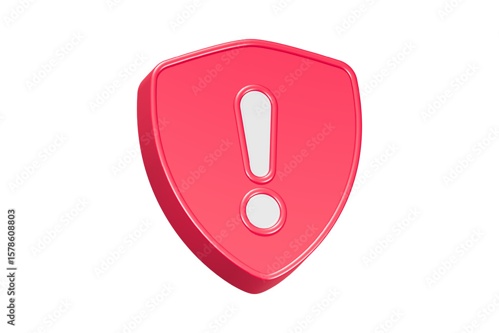 Poster alert sign with shield 3d rendering realistic