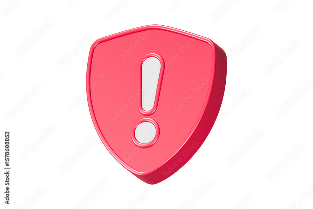 Poster alert sign with shield 3d rendering realistic