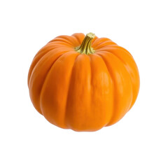 Bright orange pumpkin with green stem isolated on transparent background