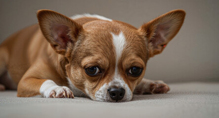 Realistic Chihuahua Portrait Brown and White Deer Head Expressive Eyes Pet