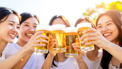 生ビールを乾杯する日本人女性のグループ