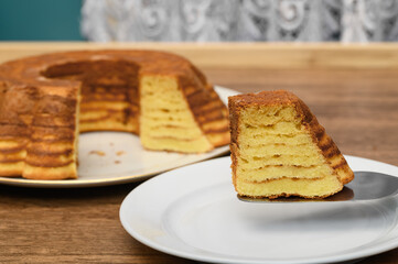 Homemade cake, baked babka, polish sękacz from the oven, sękacz
