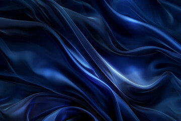 Obraz premium Luxurious deep blue satin fabric with elegant, flowing folds, creating a rich, textured visual experience.