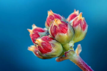 a budding plant with red and yellow flowers