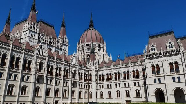 Hungarian Parliament Building with statue in Budapest