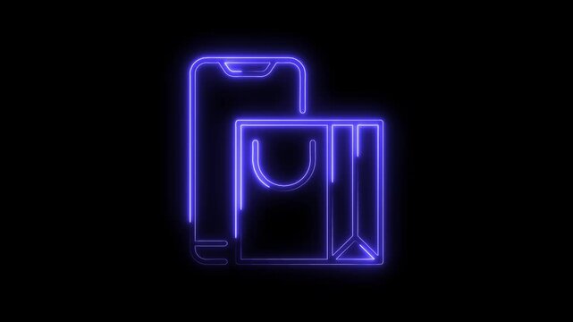 Neon mobile phone shopping bag icon animation representing online ecommerce and digital commerce