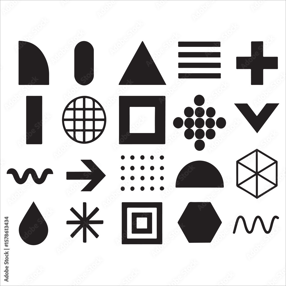 Poster collection of black vector icons for web and design use