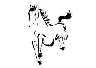 Ink Brush Running Horse Line Art Illustration with White Space – Year of the Horse 2026	
