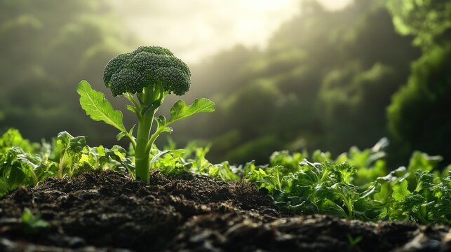 A healthy broccoli sprout in rich soil