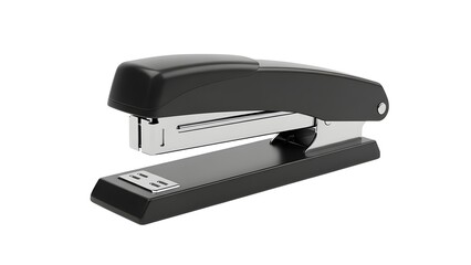 Black stapler office supply for paper document binding and stationery tool on white background desk accessory on transparent background