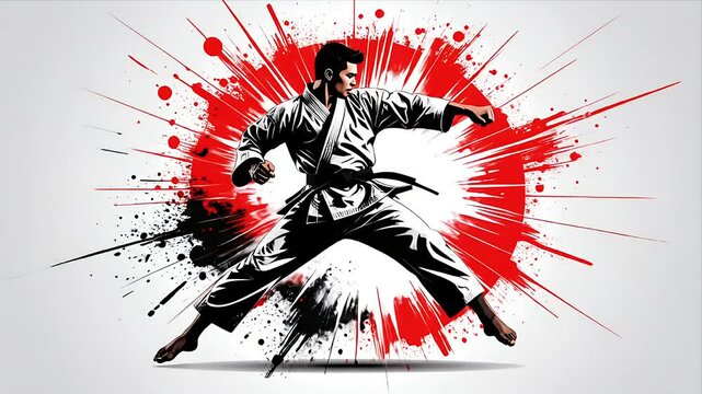 Illustration of a person in martial arts stance with explosion-like effects