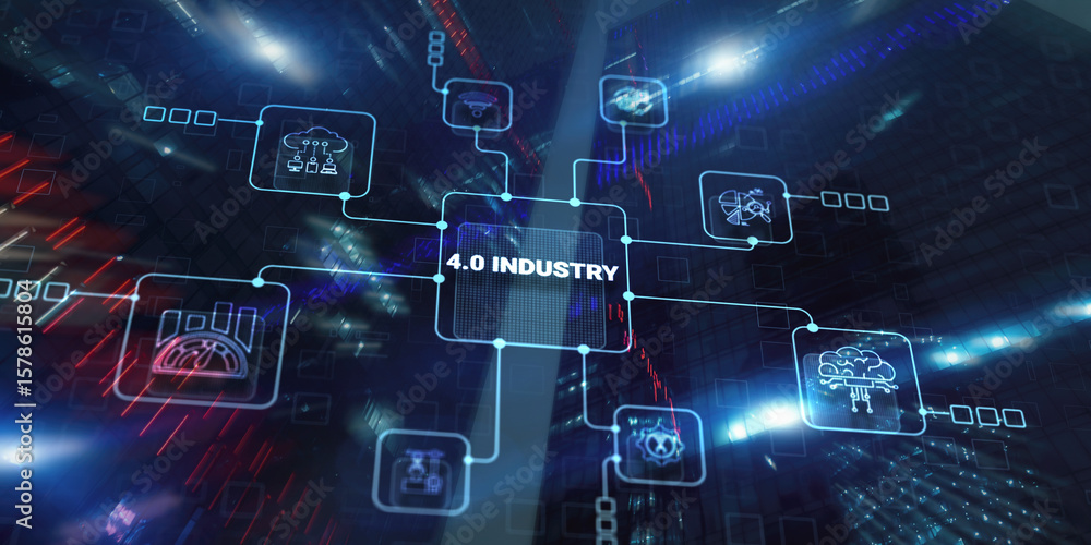 Aufkleber industry 4.0 smart technology concept. automated machinery controlled via internet network