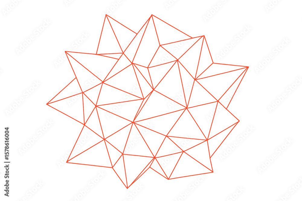Poster vibrant red geometric lines forming intricate triangular network, symbolizing technological connecti