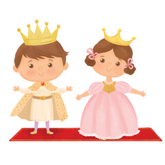 Cute prince and princess greeting.