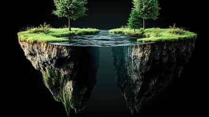 Floating island with a river flowing through its center