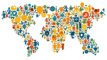 Global icons fill world map