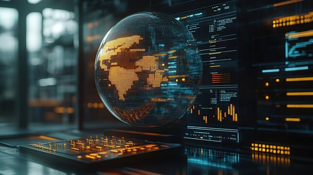 Global data visualization system displayed on a holographic globe