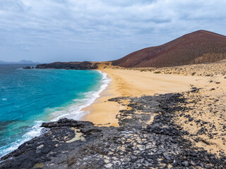 Playa de las Conchas from drone, La Graciosa Canary Islands