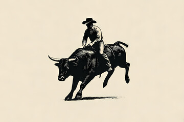 Vintage 1950s Cowboy Rodeo Bull Riding Illustration Retro Western Art Wild West Graphic Antique Rodeo Poster Design Bucking Bull Rider Artwork
