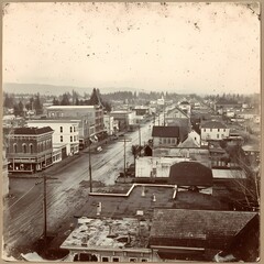 Vintage Aerial View of a Historic Small Town Street in America
